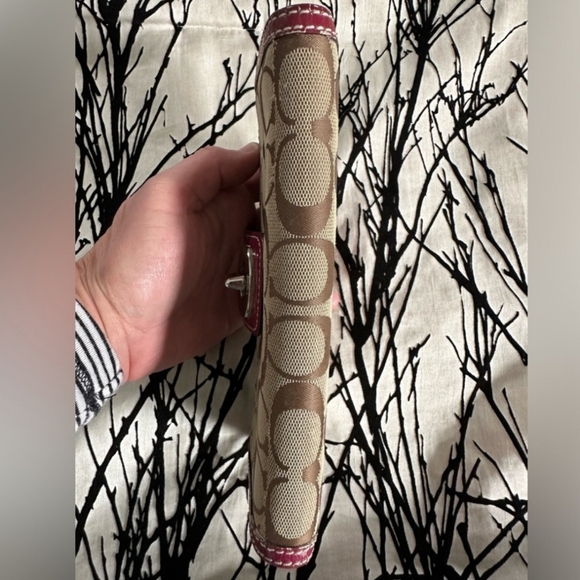 🎉Coach Signature Slim Jacquard Wallet canvas raspberry patent leather - Picture 5 of 8